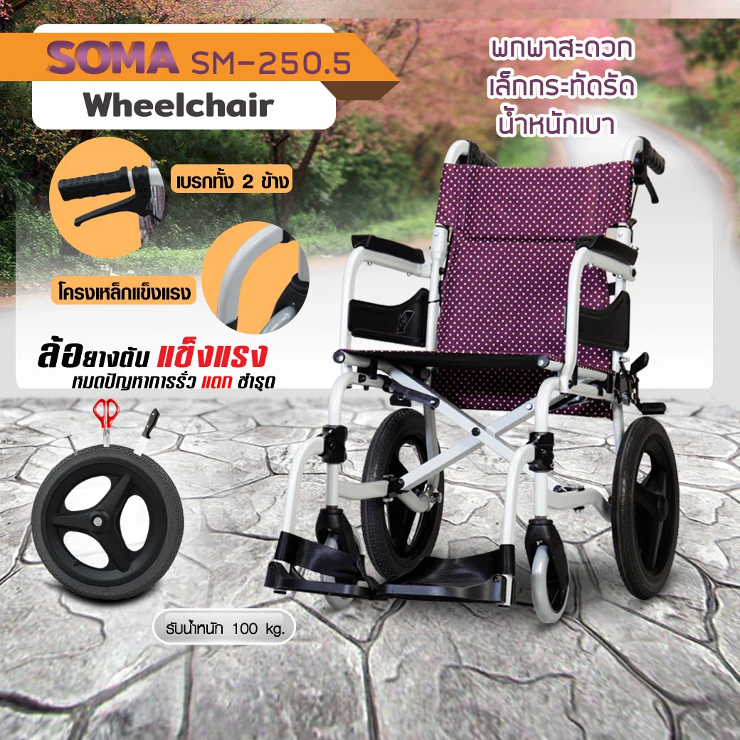 SOMA SM-250.5-17 Aluminium ล้อ 14 นิ้ว โซม่า รถเข็นผู้ป่วยสีม่วง