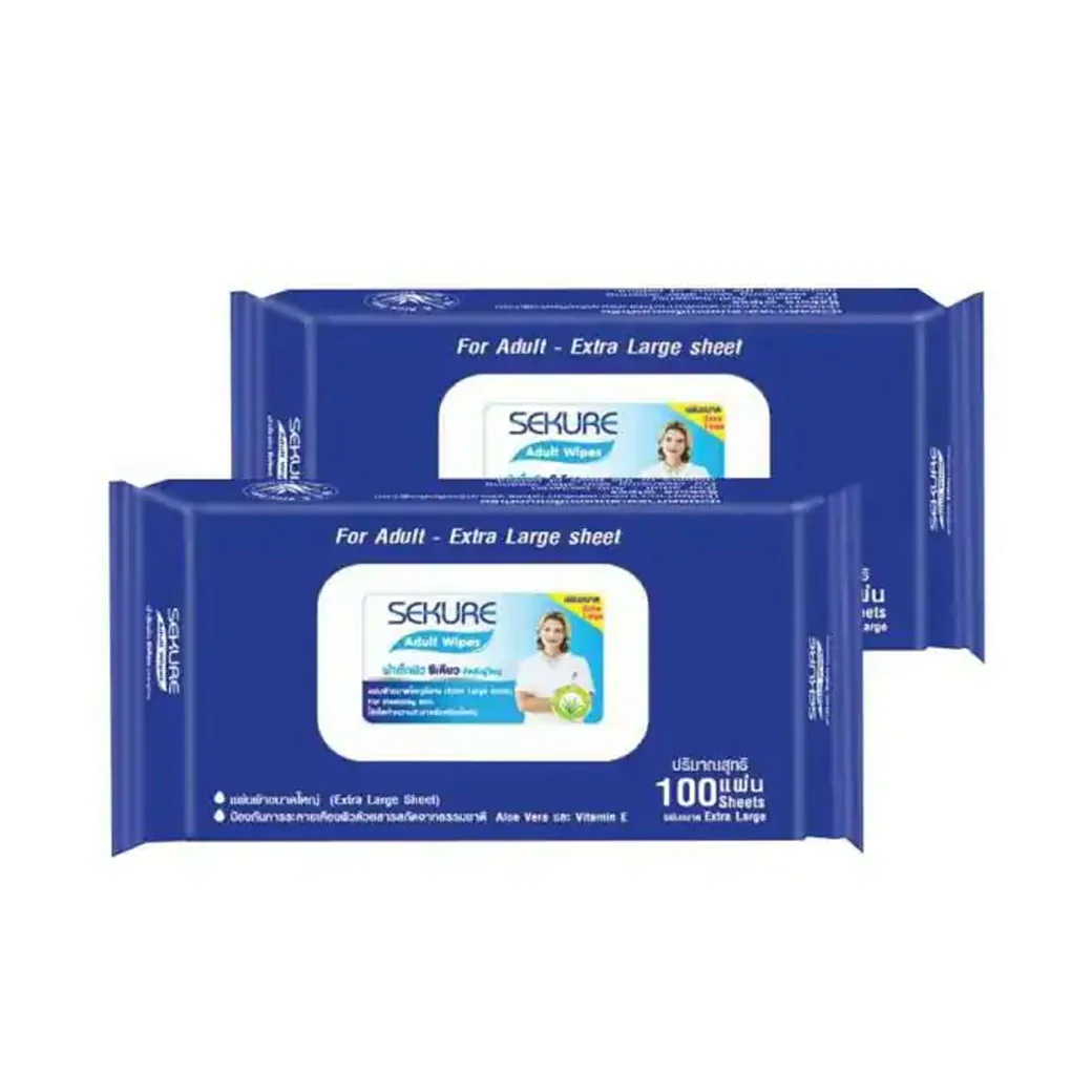 แพ็คคู่ SEKURE Adult Wipes 100 แผ่น ซีเคียว ผ้าเปียก ผ้าเช็ดผิวผู้ใหญ่